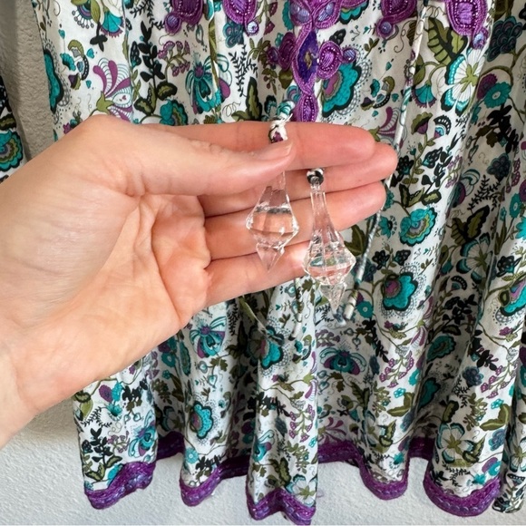 TAJ by Sabrina Crippa Blouse Womens Small Cotton Beaded Embellished Floral Boho - Picture 8 of 10